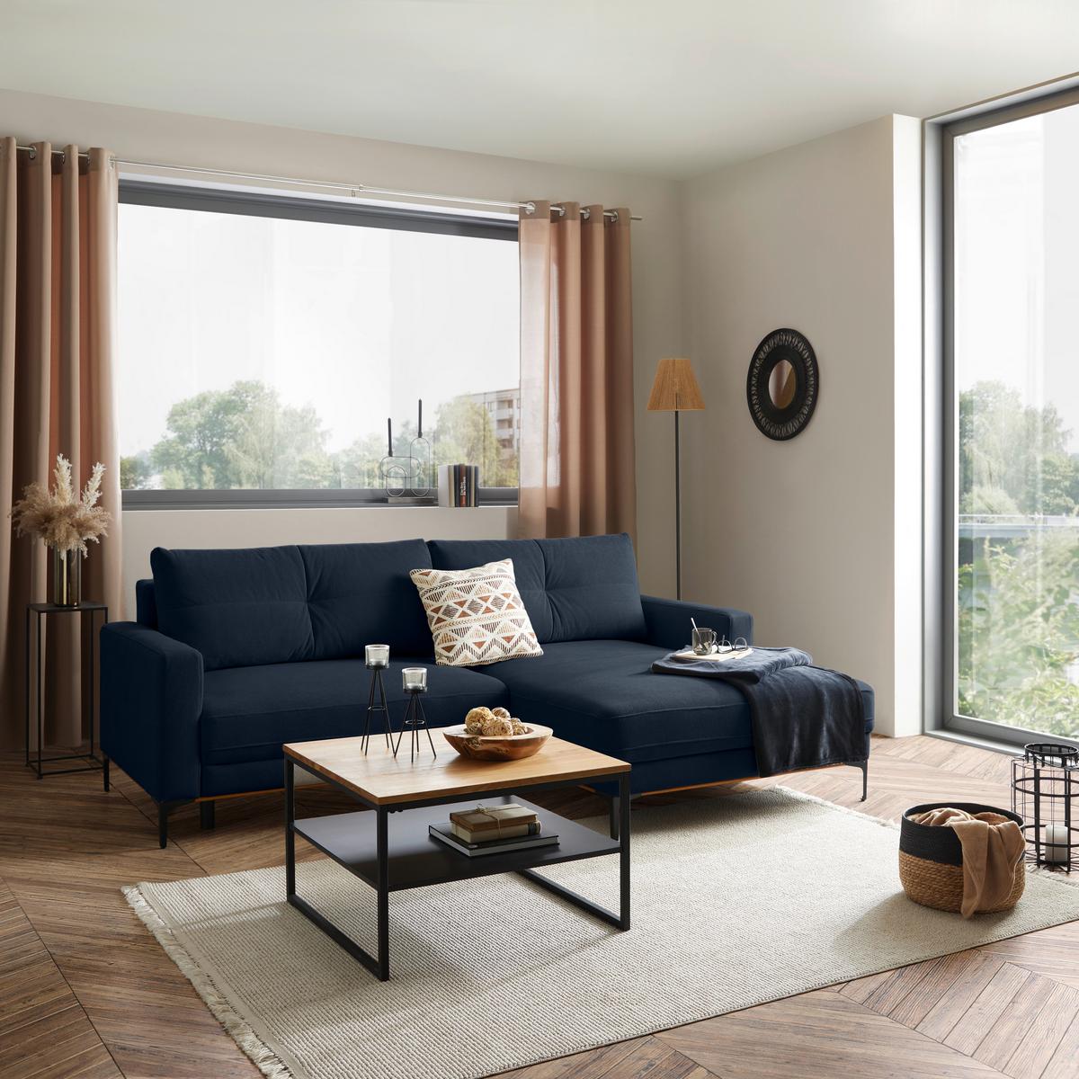 Ecksofa Bergamo - Royalblau/Schwarz, MODERN, Textil (238/162cm) - Ondega