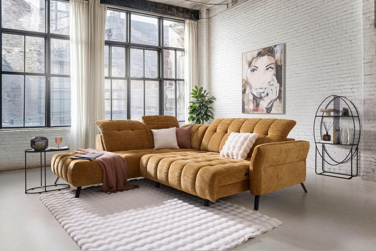 Rohová sedačka NEW YORK, levá, bronzová tkanina NILE - černá/bronzová, Moderní, kov/kompozitní dřevo (288/87-104/261cm) - Premium Living