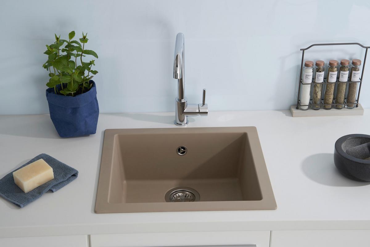 Spüle Respekta Ohio Kunststein Bxt: 50x44 cm - Beige, Trend, Glas/Kunststoff (50/19/44cm) - Respekta