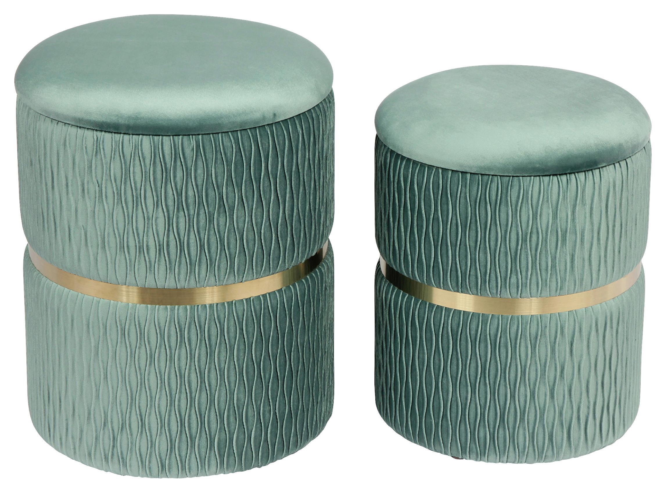 Hockerset Milas 100 2-Teilig Mintgrün D: 36/31,5 cm - Goldfarben/Mintgrün, KONVENTIONELL, Textil/Metall (31,5x38/36x44cm) - Kayoom