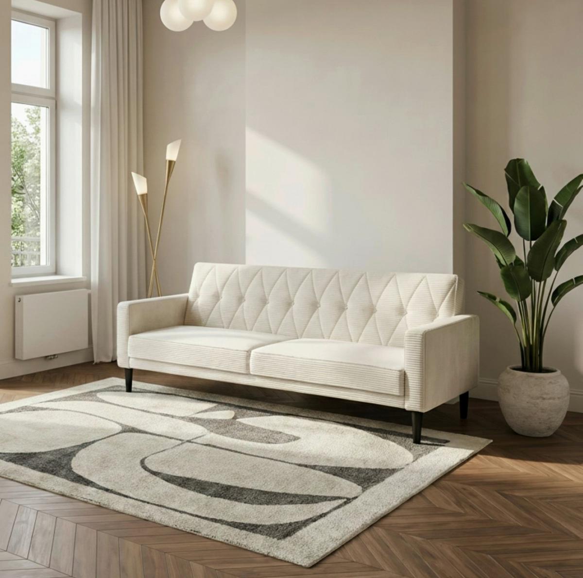 Schlafsofa Aarhus Creme, mit Schlaffunktion - Creme/Braun, Basics, Textil (213/81/86cm) - Livetastic