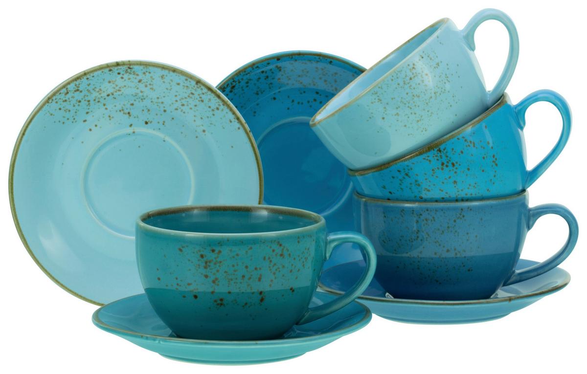 Kaffeetasse Keramik 300 ml 4 Stk. Blau/Goldfarben - Blau/Goldfarben, Keramik (30/30/22cm) - Creatable
