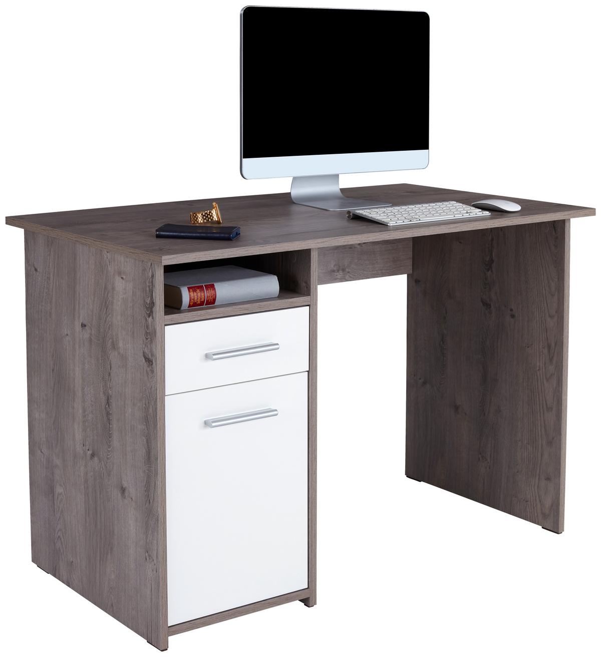 Schreibtischmit Stauraum B 110cm H 74 cm Palermo, Eiche Dekor - Eichefarben/Weiß, MODERN, Holzwerkstoff (110/74/60cm)