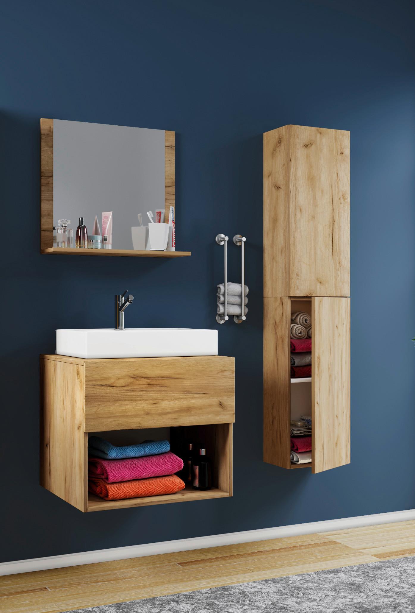 Badmöbel-set 4-tlg. Lendas B: 60 Cm Honig-Eiche Dekor - Honigeiche/Weiß, MODERN, Keramik/Holzwerkstoff (93/64,2/51,4cm) - MID.YOU