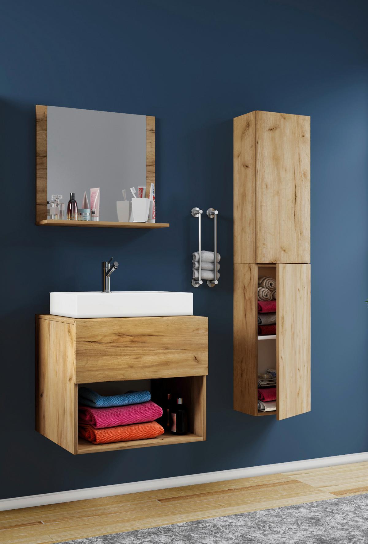 Badmöbel-set 4-tlg. Lendas B: 60 Cm Honig-Eiche Dekor - Honigeiche/Weiß, MODERN, Keramik/Holzwerkstoff (93/64,2/51,4cm) - MID.YOU