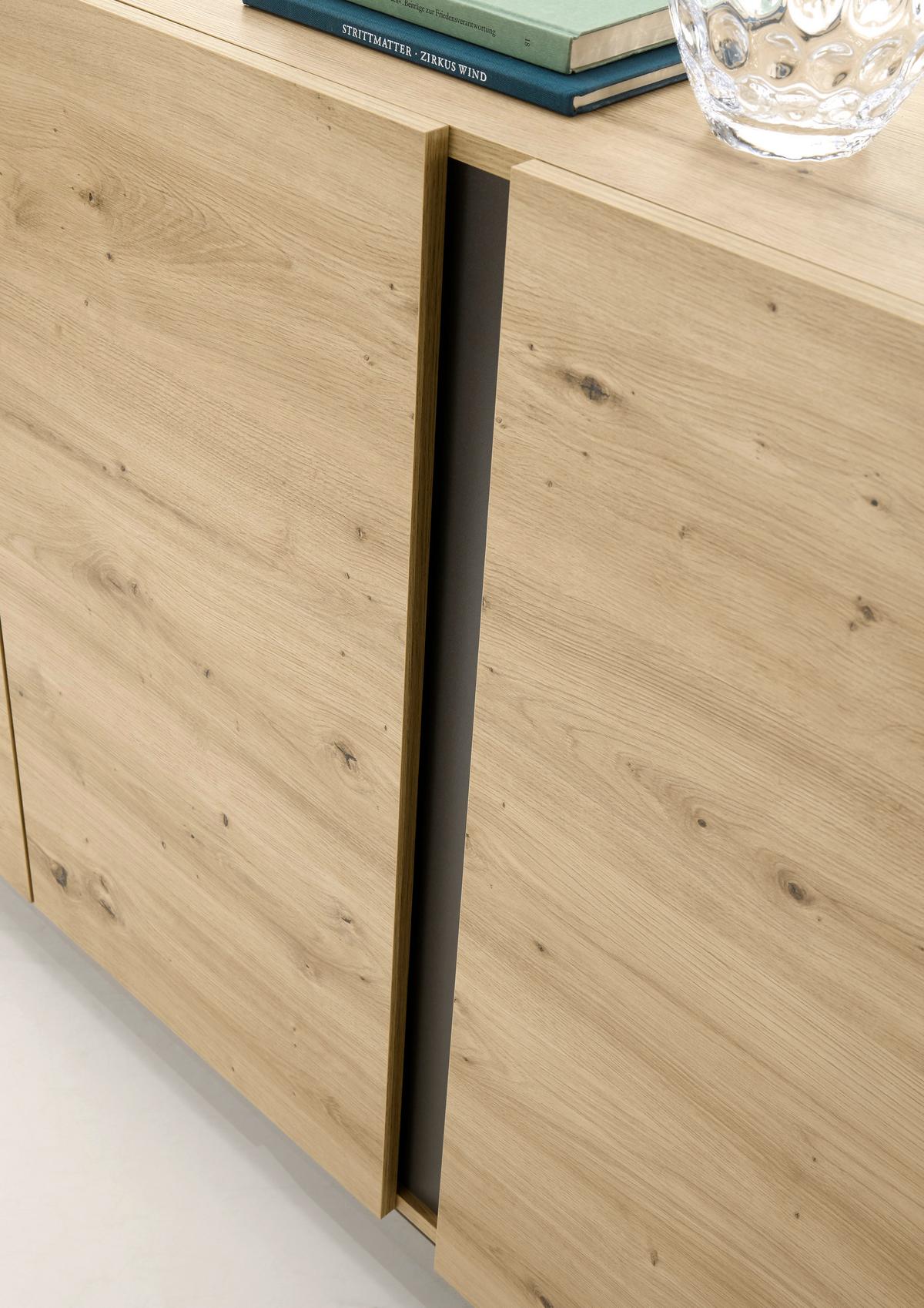Wohnwand Clair Grau/ Eiche Artisan Dekor B: 340cm - Eiche Artisan/Grau, Design, Glas/Holzwerkstoff (340/194/40cm) - MID.YOU