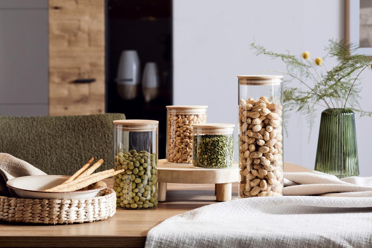 Dóza na potraviny Hedvig, Ø/V: 10/13,5cm - přírodní barvy, dřevo/sklo (10/13,5cm) - Zandiara