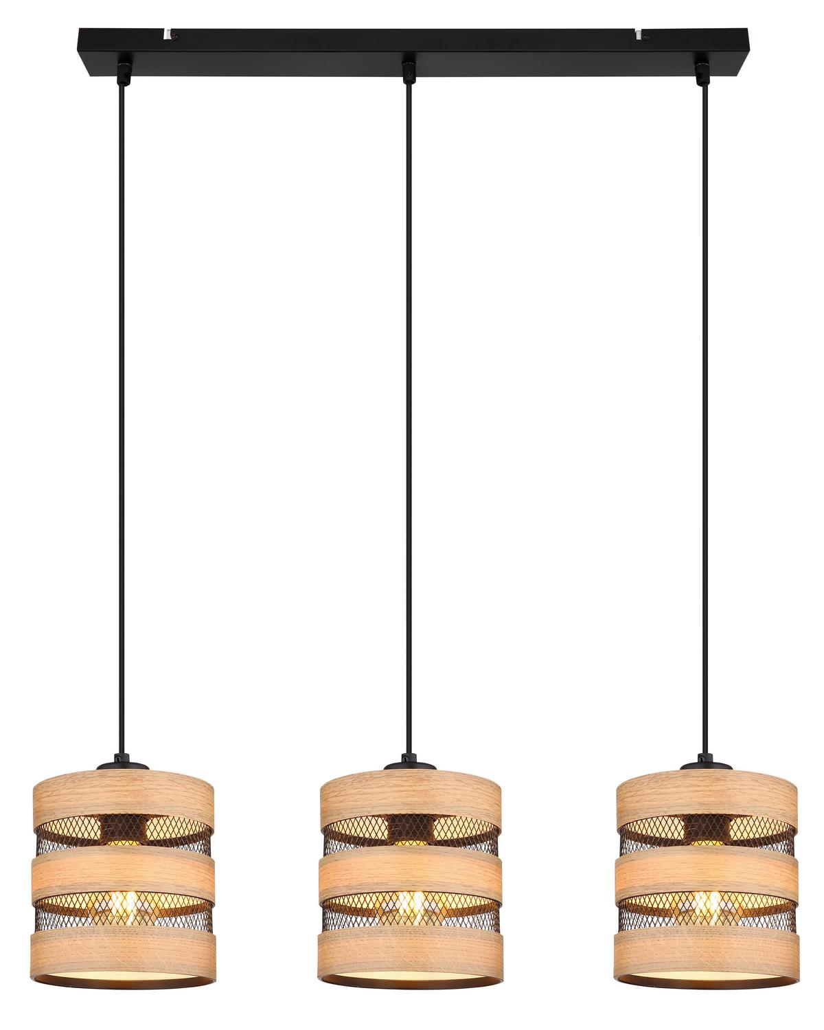 Hängeleuchte 15650-3h - Dunkelbraun/Schwarz, Design, Holz/Holzwerkstoff (75/18/120cm) - Globo