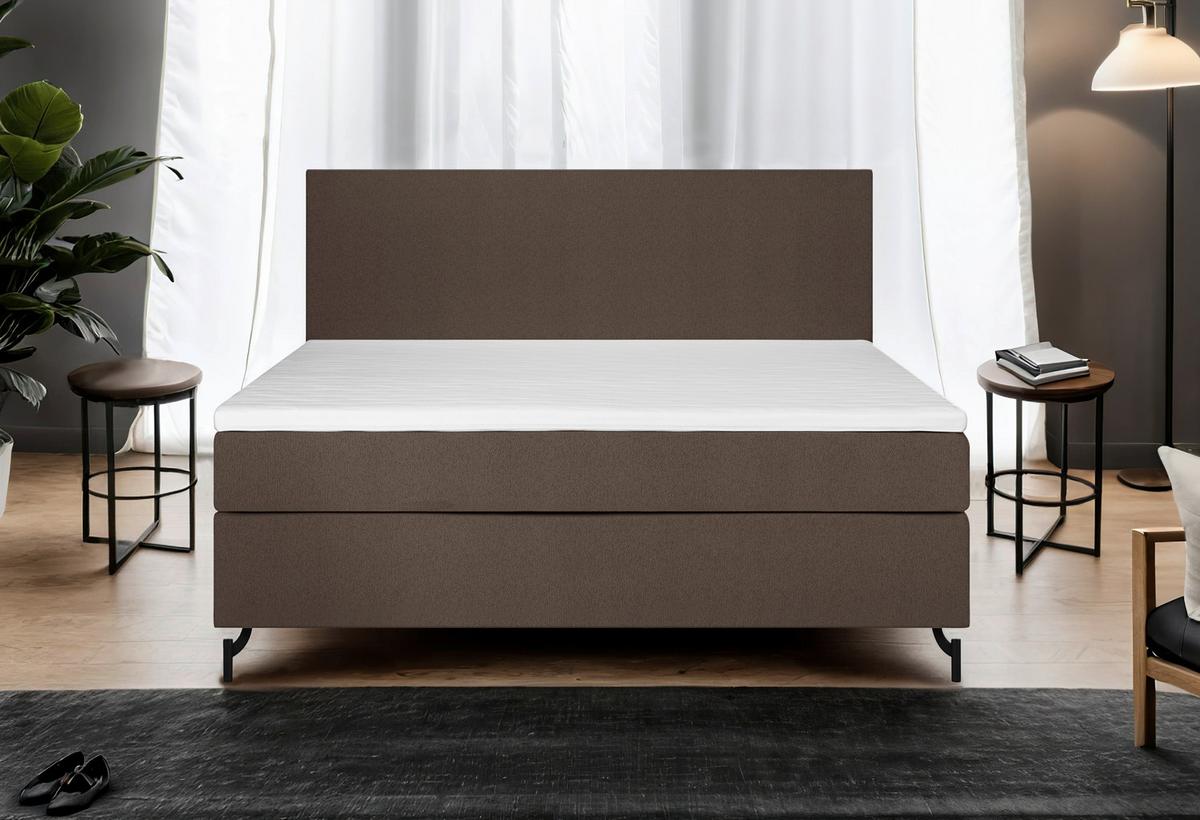 Boxspringbett Linz 140x200 cm Braun inkl. Topper - Schwarz/Braun, MODERN, Textil (140/200cm) - MID.YOU