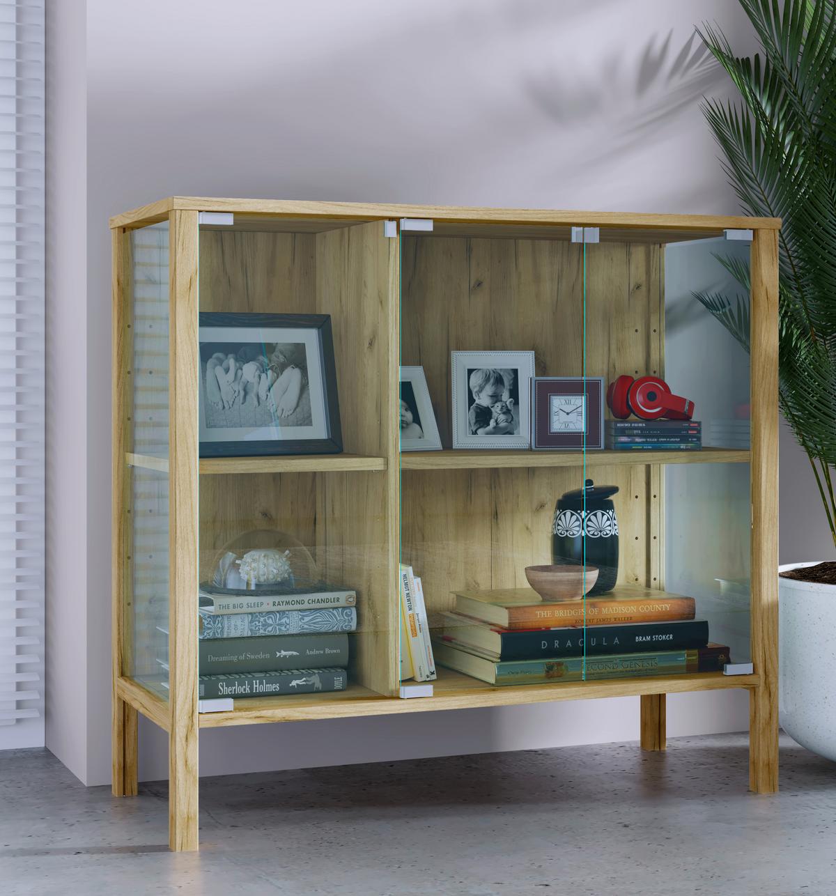 SIDEBOARD Jensol, Honigeiche B: 87 cm - Honigeiche/Klar, Design, Glas/Holzwerkstoff (87/80/35cm) - Livetastic
