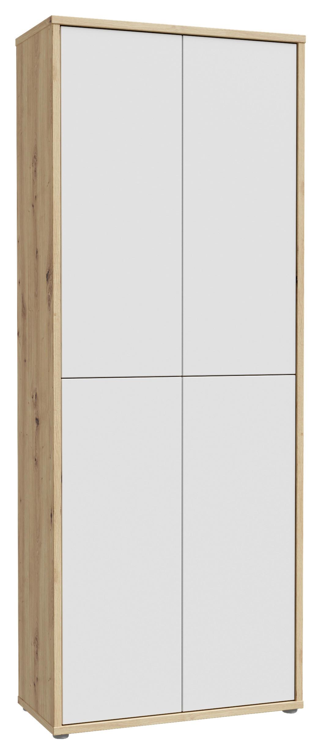 Skriňa na topánky, sivá/dub artisan, š: 74,5cm - sivá/svetlosivá, Modern, kompozitné drevo/plast (74,5/191,9/34,9cm)