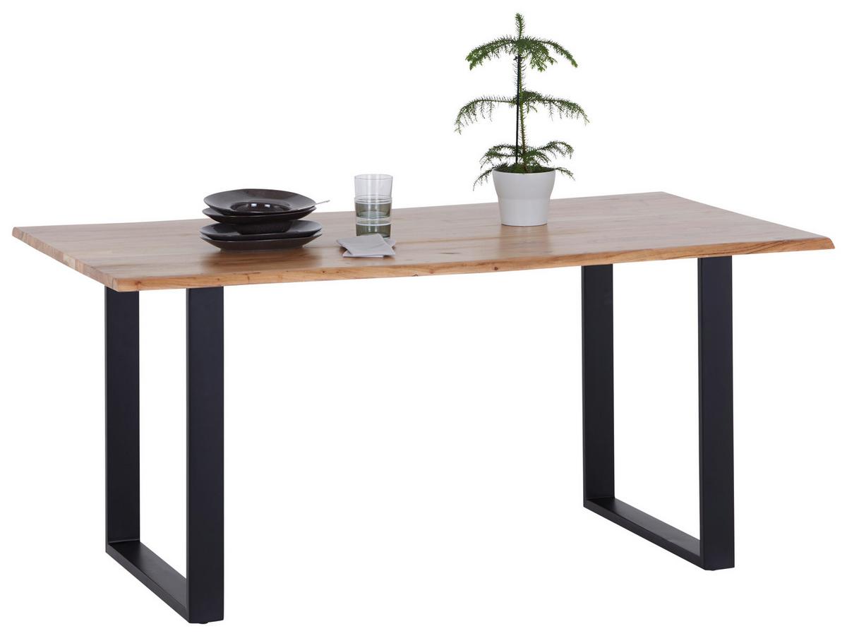 Esstisch Echtholz Mundra 160x76cm Schwarz/Akazienfarben - Schwarz/Akaziefarben, KONVENTIONELL, Holz/Metall (160/76/90cm)