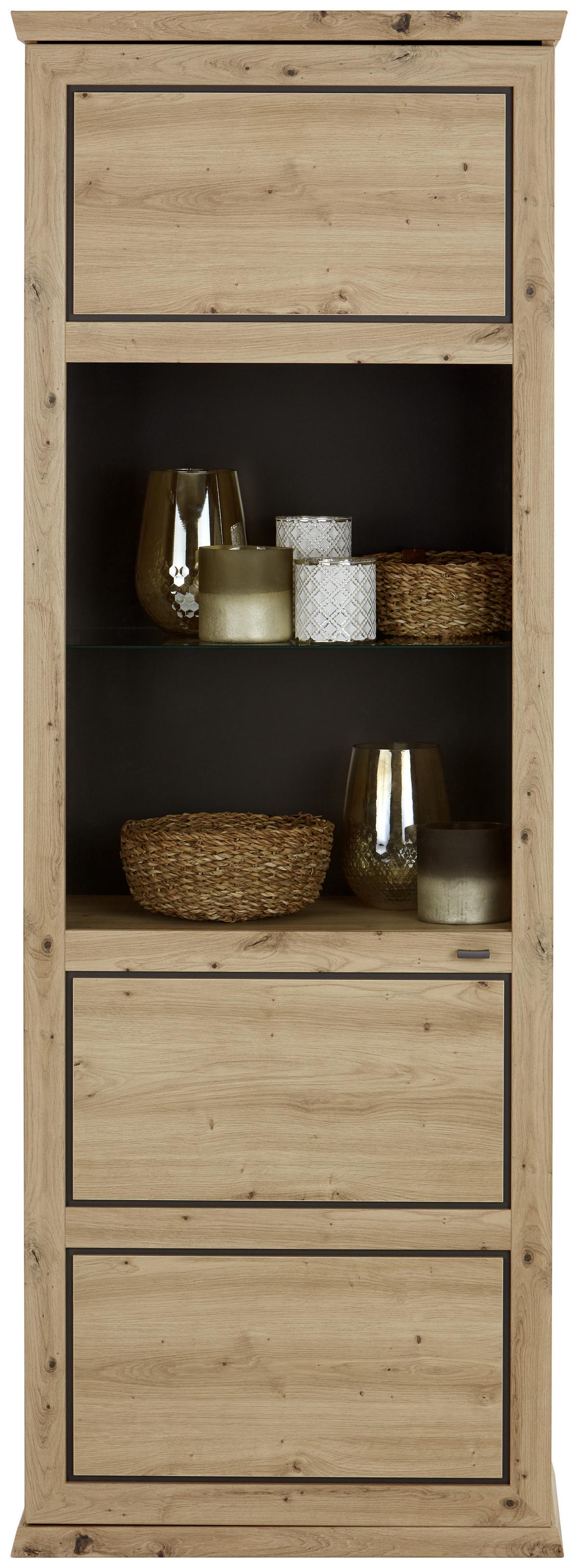Vitrine Harvey B: 64,2 cm, Eiche Dekor/Anthrazit - Eichefarben/Anthrazit, LIFESTYLE, Glas/Holzwerkstoff (64,2/209,2/43cm)