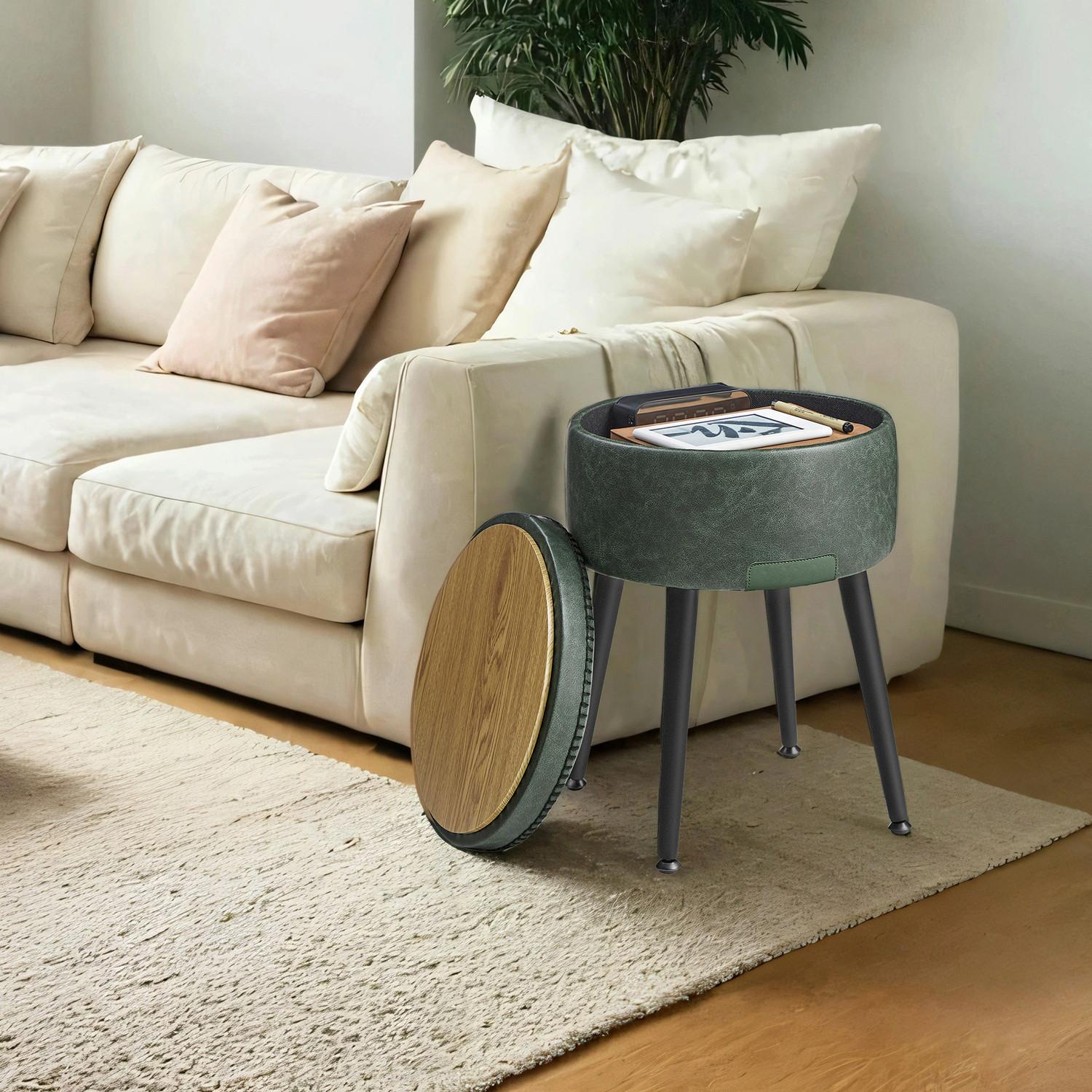 Hocker Schwarz, Dunkelgrün B: 32 cm - Dunkelgrün/Creme, Trend, Holzwerkstoff/Textil (32/44/32cm) - MID.YOU