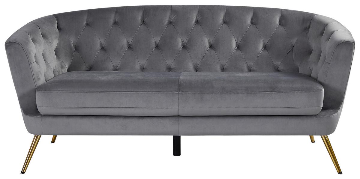 3-sitzer-sofa Lita Grau Samt Chesterfield-Design - Goldfarben/Grau, MODERN, Textil/Metall (183/78/83cm) - Ti'me