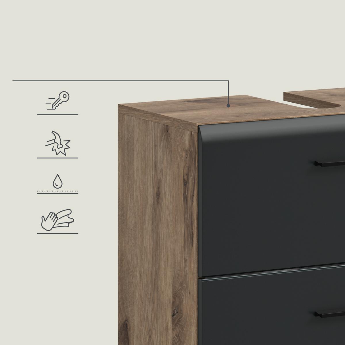 Badezimmer Ice Schwarz /Eiche dunkel Dekor B: 60cm - Eiche dunkel/Schwarz, Trend, Glas/Holzwerkstoff (60cm) - MID.YOU