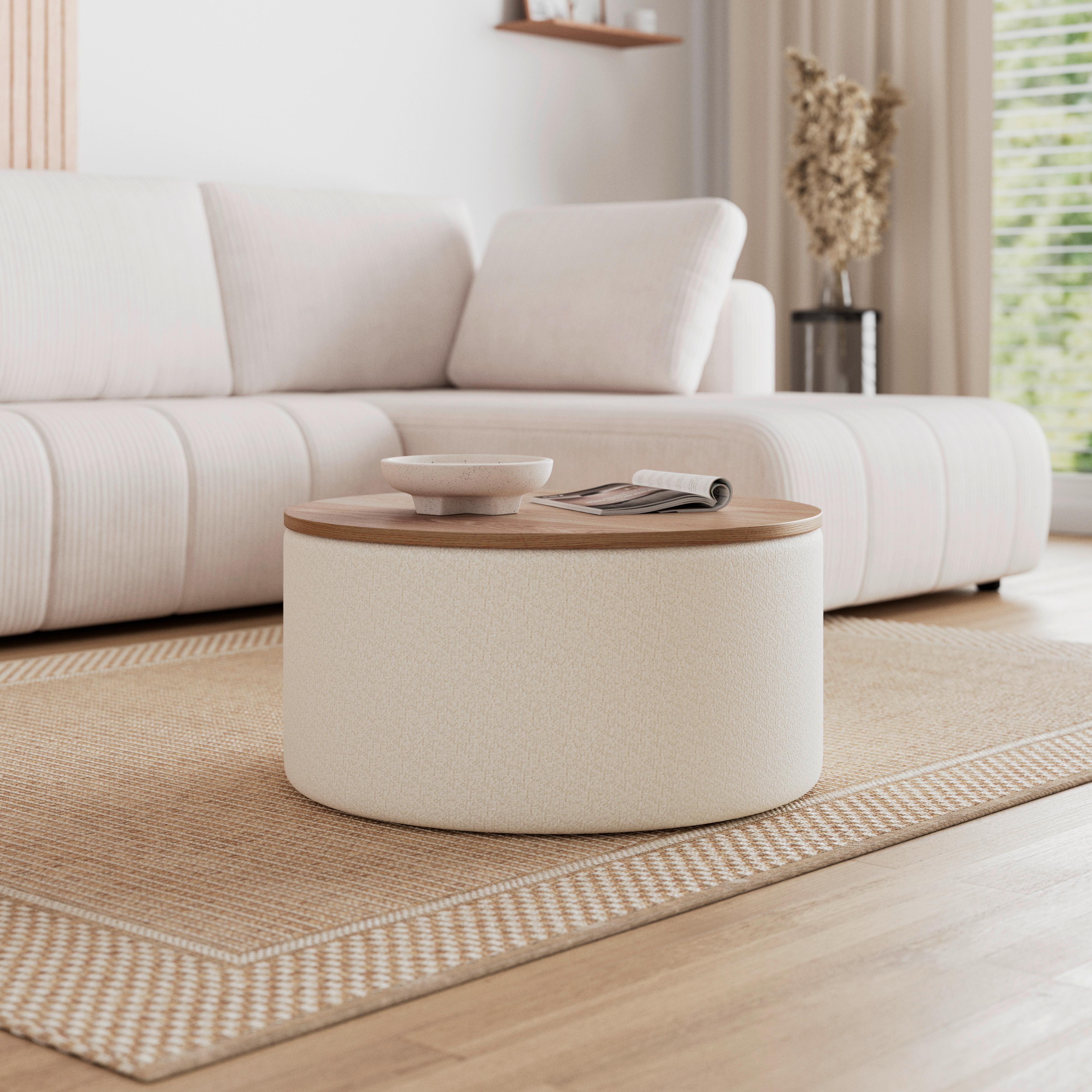 Konferenční stolek Elliot, P: 70 cm - bílá/přírodní barvy, Moderní, dřevo/kompozitní dřevo (70/70/35cm) - Bessagi Home