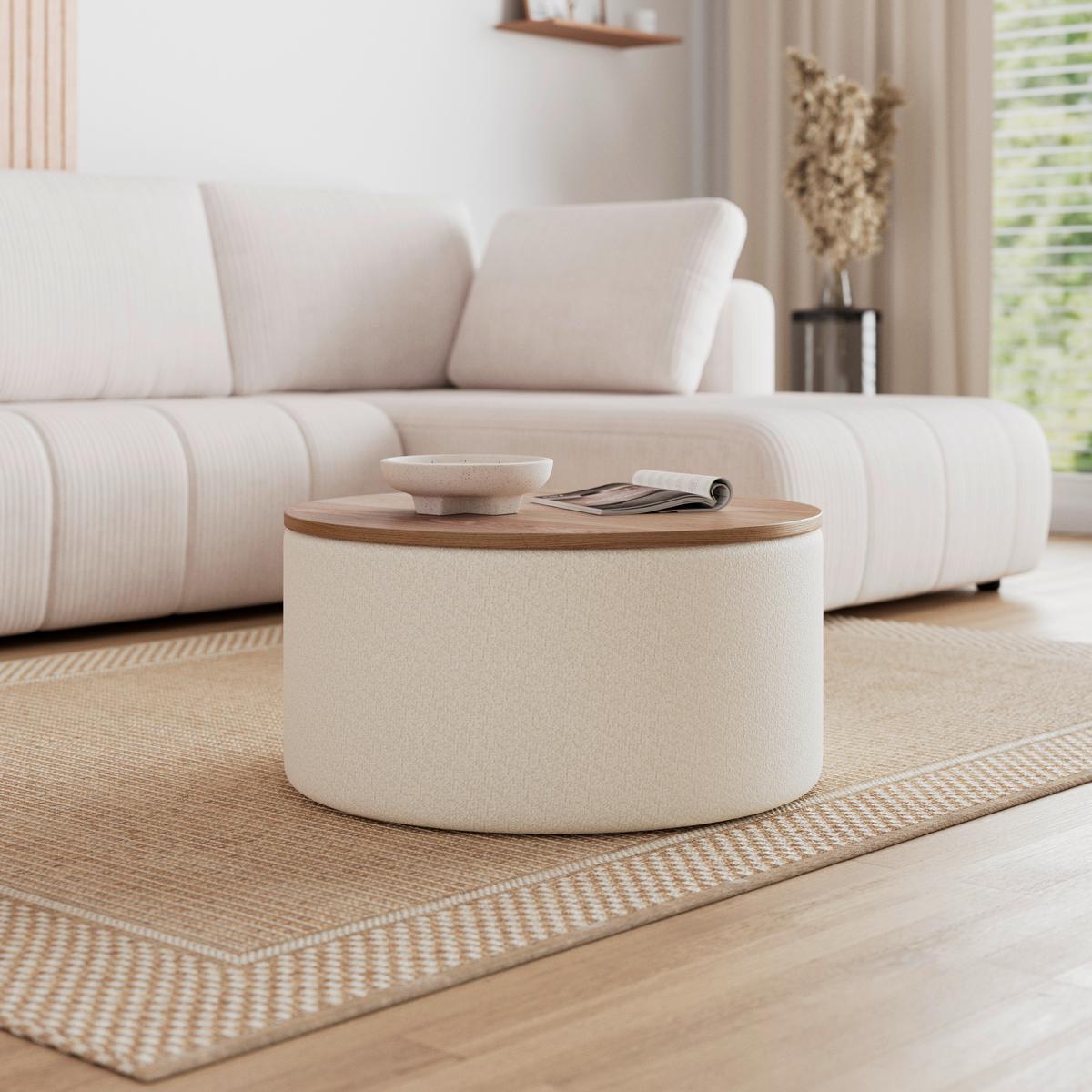 Konferenční stolek Elliot, P: 70 cm - bílá/přírodní barvy, Moderní, dřevo/kompozitní dřevo (70/70/35cm) - Bessagi Home