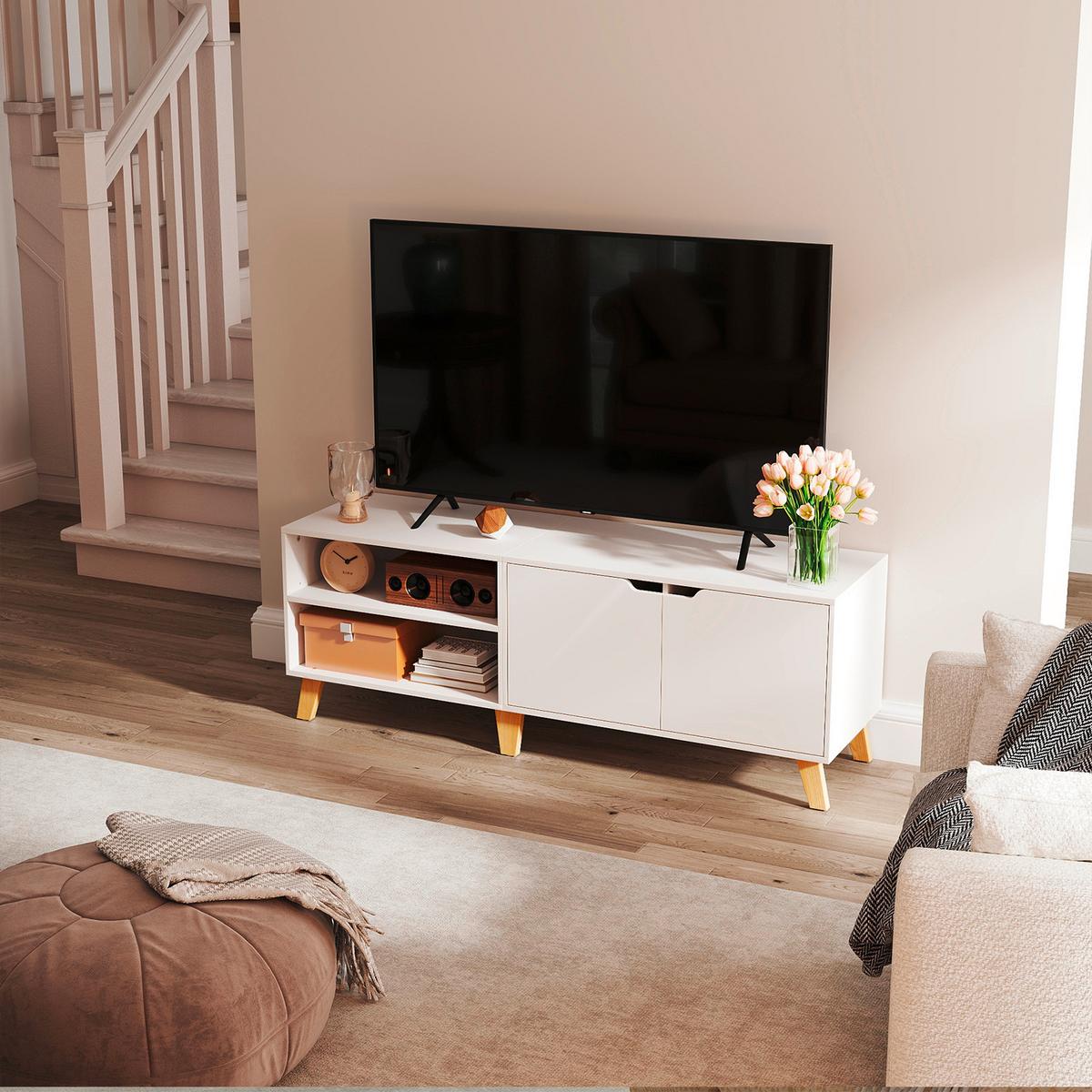 TV-Element Weiß, Hellbraun B: 140 cm - Hellbraun/Weiß, Trend, Holzwerkstoff (140/45/40cm) - MID.YOU