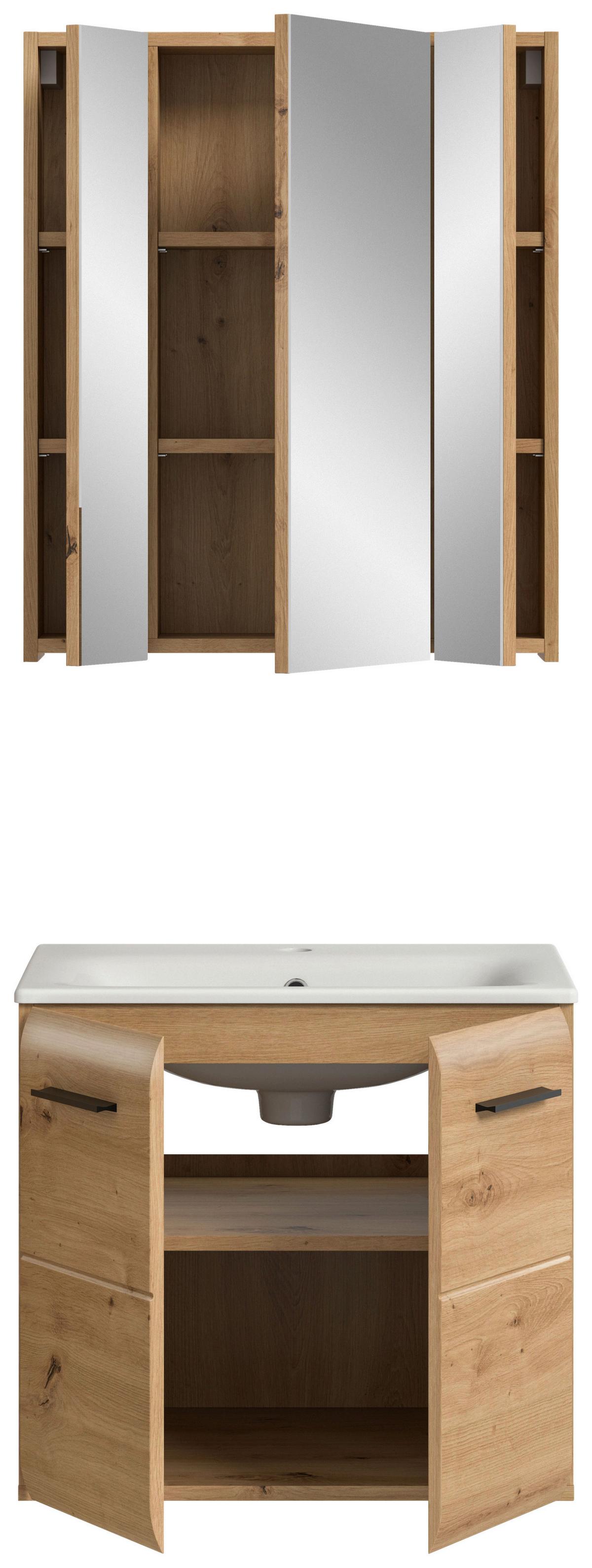 Badezimmer Ice Eiche Artisan Dekor B: 60cm - Eiche Artisan/Weiß, Basics, Keramik/Holzwerkstoff (60cm) - MID.YOU