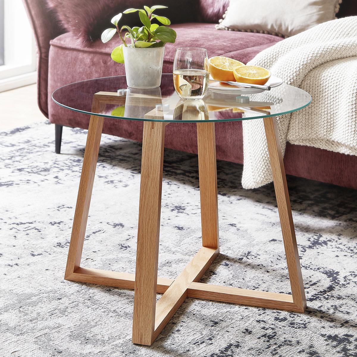 Konferenčný stolík hnedý p: 58cm - hnedá/farba duba, Modern, drevo/sklo (58/58/47cm) - MID.YOU