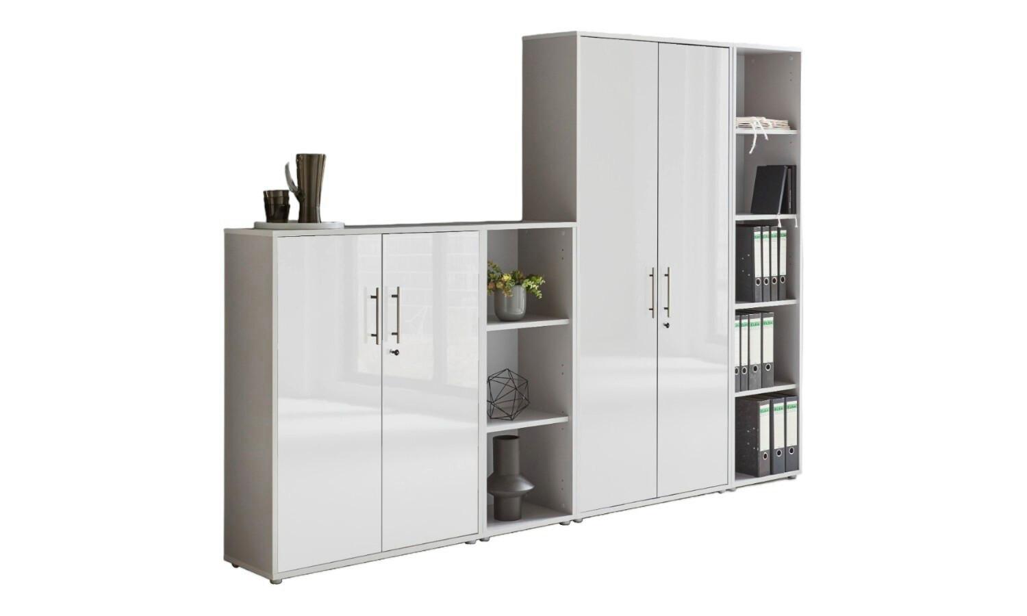 Office Edition B: 257 cm Grau/Weiß Hochglanz - Weiß Hochglanz/Grau, MODERN, Holzwerkstoff (257/186/33cm) - MID.YOU
