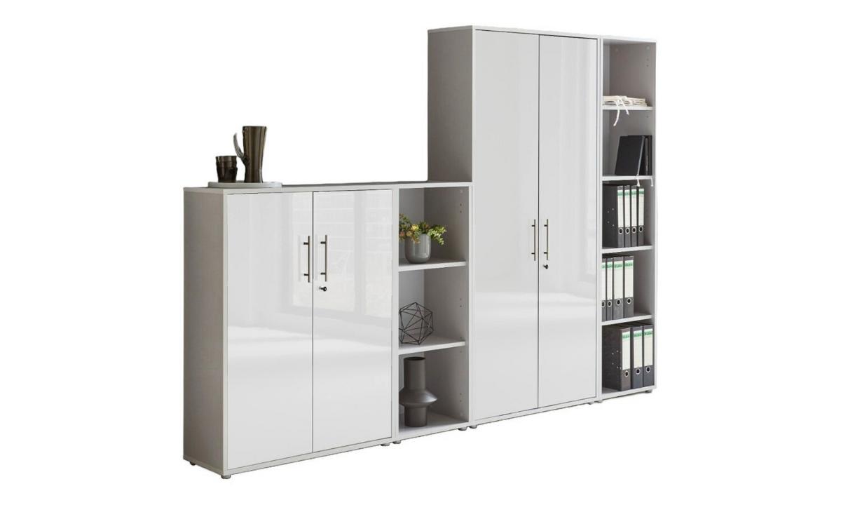 Office Edition B: 257 Cm Grau/weiß Hochglanz - Weiß Hochglanz/Grau, MODERN, Holzwerkstoff (257/186/33cm) - MID.YOU