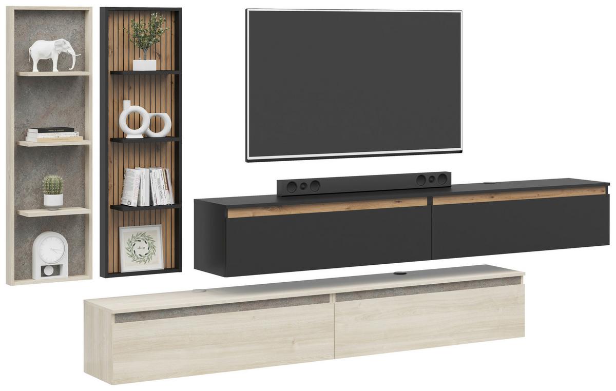Lowboard Pascal 230cm, Schwarz Pascal - Schwarz/Eiche Artisan, MODERN, Holzwerkstoff (200/160/35cm)