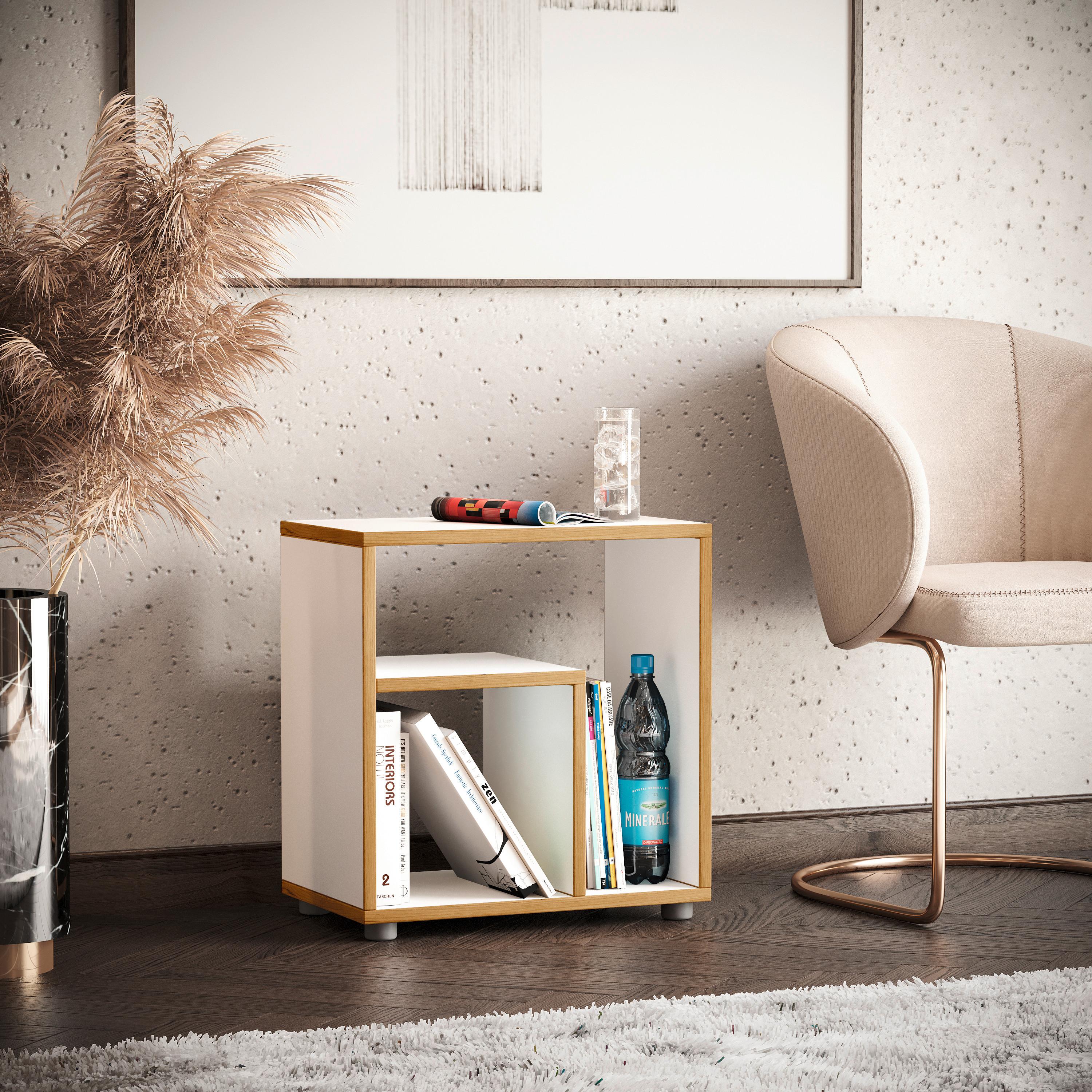 Beistelltisch Zeito Honigeiche/Weiß B: 55 cm - Honigeiche/Schwarz, Design, Holzwerkstoff/Kunststoff (50/55/30cm) - MID.YOU