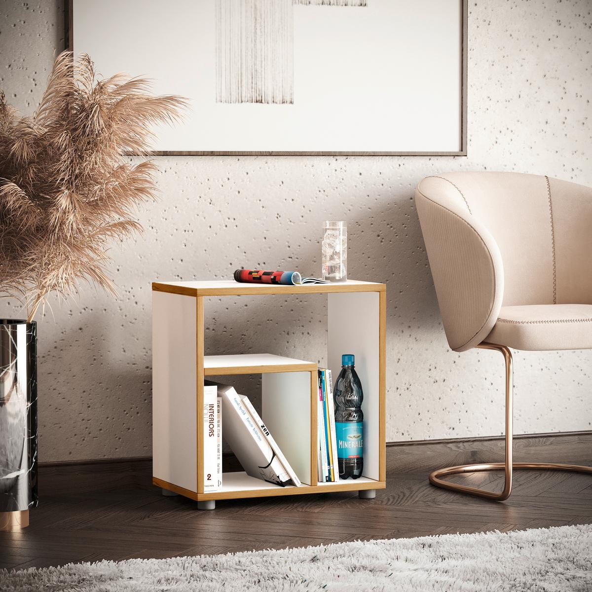 Beistelltisch Zeito Honigeiche/Weiß B: 55 cm - Honigeiche/Schwarz, Design, Holzwerkstoff/Kunststoff (50/55/30cm) - MID.YOU