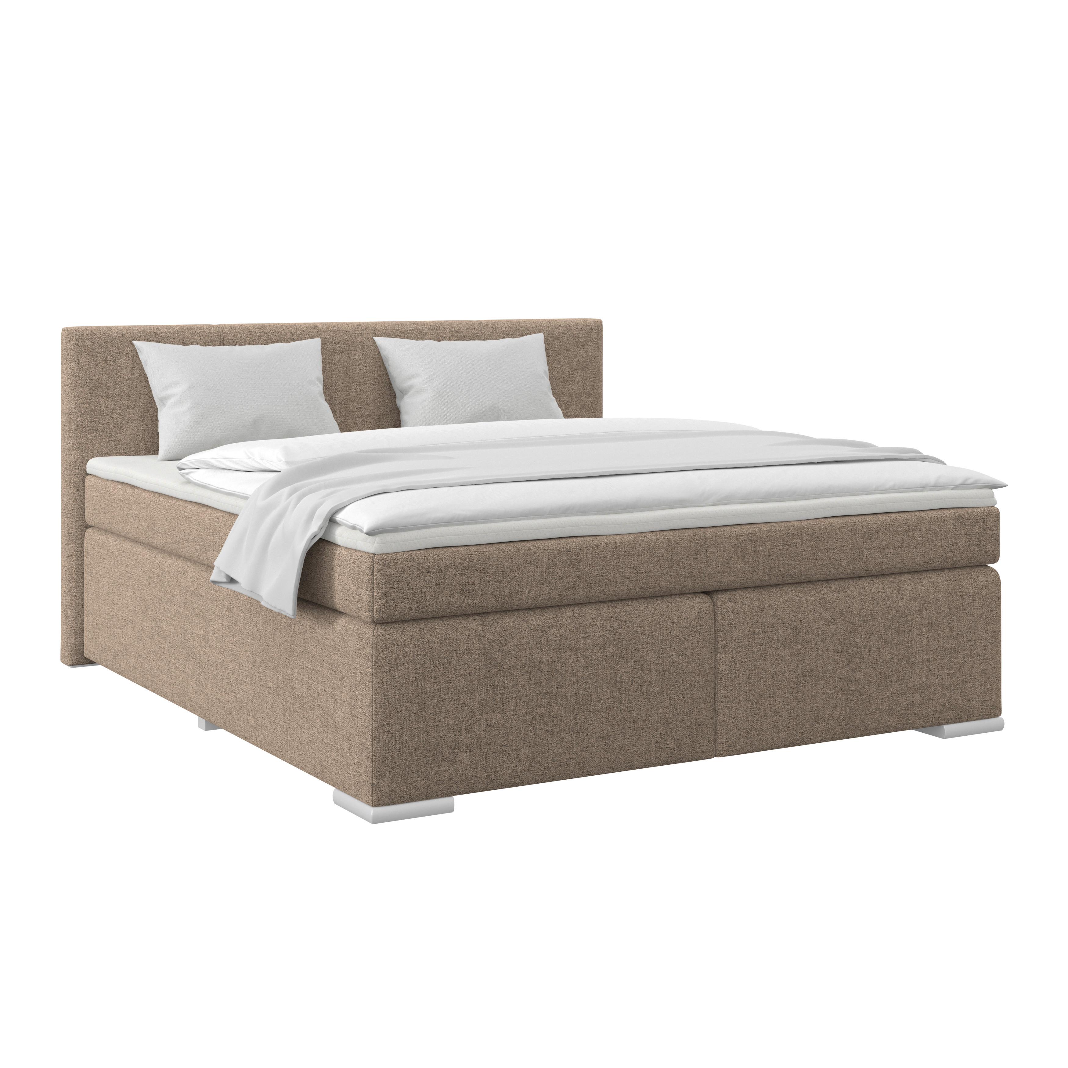 Boxspringbett Mira Cappuccino, Lf: 180x200cm - Silberfarben/Grau, KONVENTIONELL, Holz/Textil (180/200cm)
