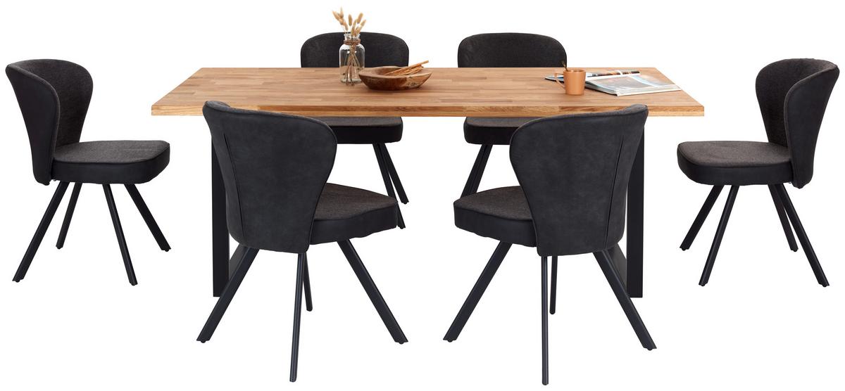 Esstisch mit Massivholz-Platte Barbara 200x100 cm Eiche - Eichefarben/Schwarz, MODERN, Holzwerkstoff/Metall (200/75/100cm)