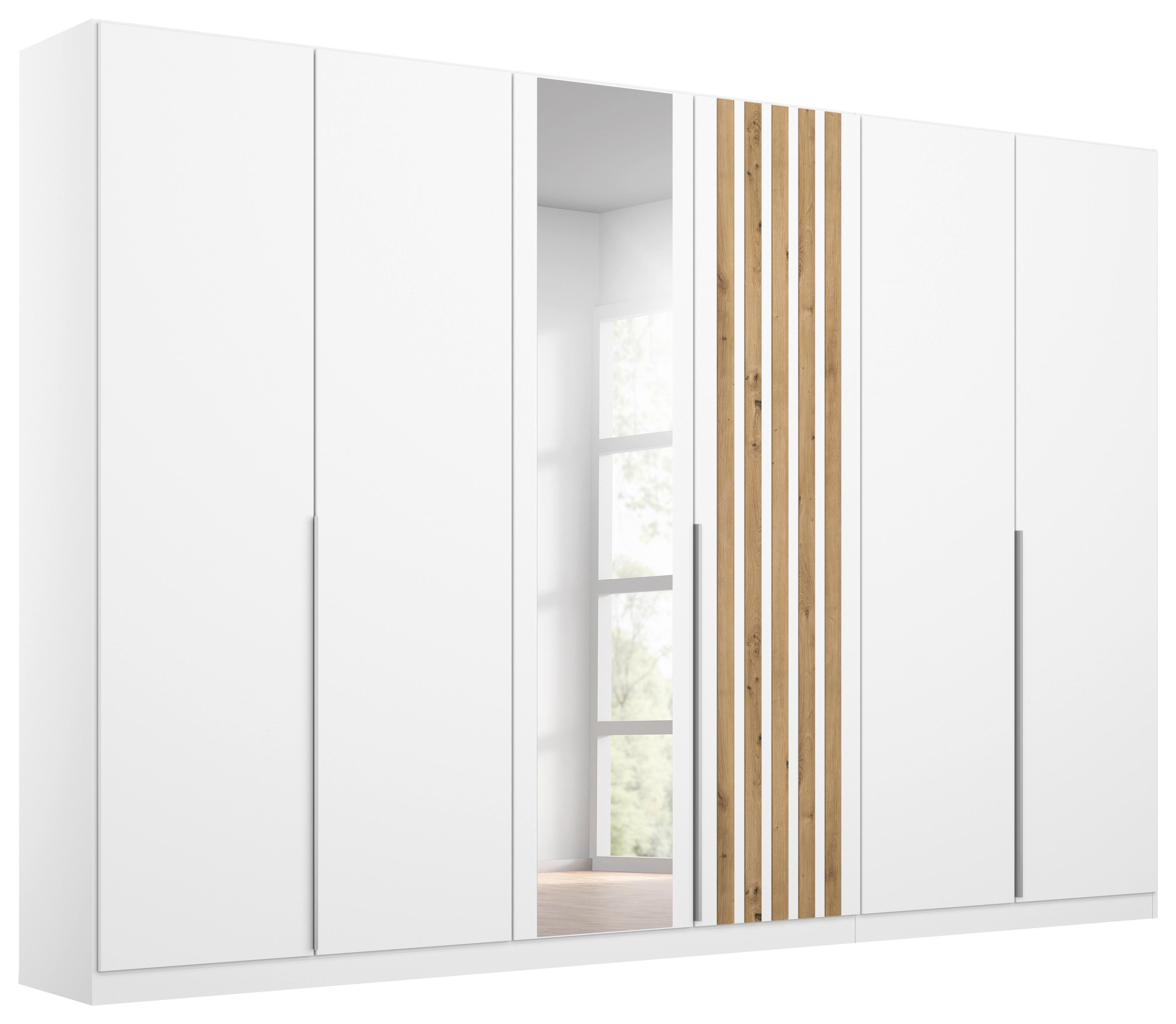 Drehtürenschrank 271 cm Lamella Weiß/Eiche Dekor