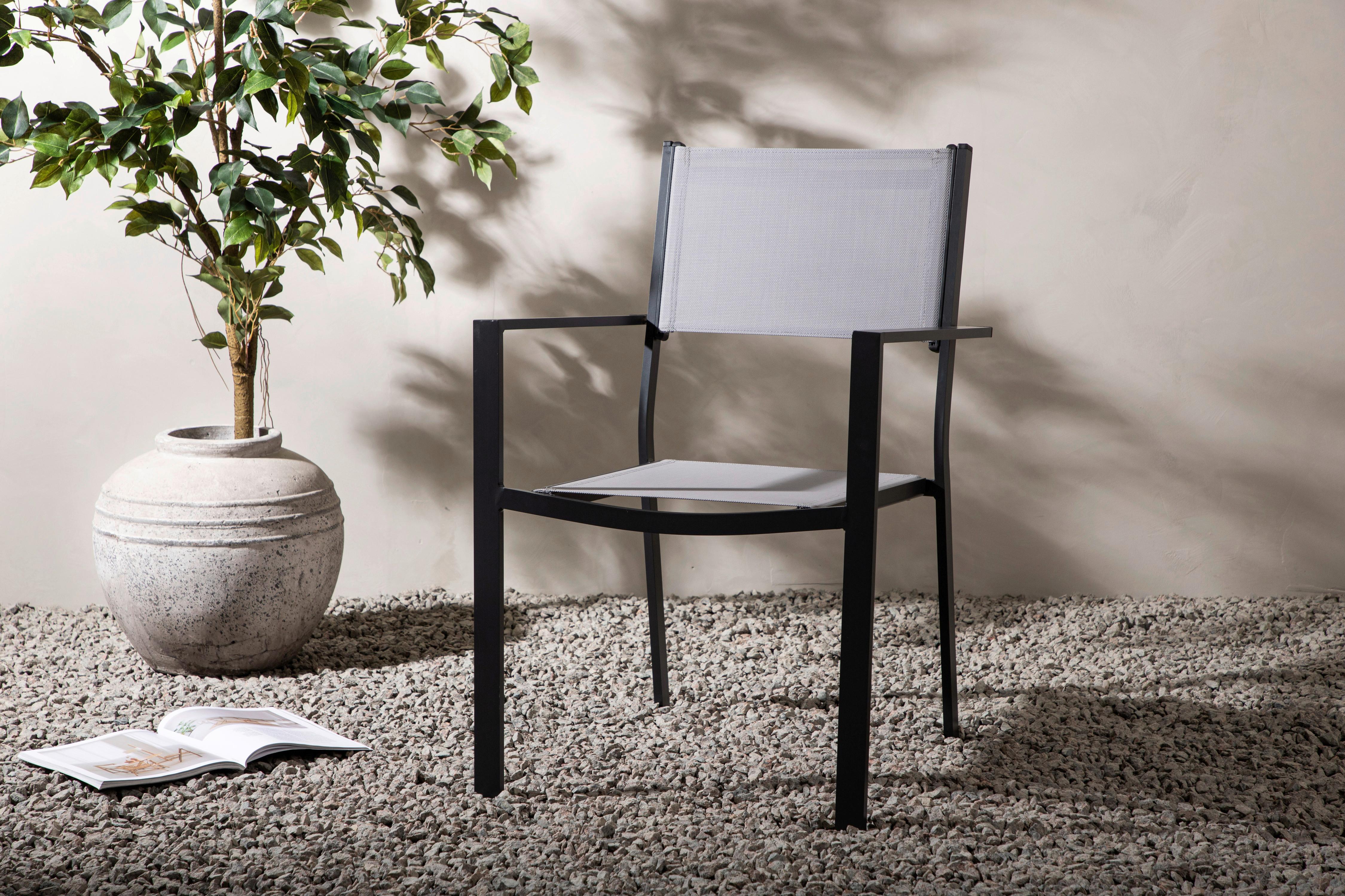 Gartensessel Stapelbar Copacabana Aluminium - Schwarz/Grau, KONVENTIONELL, Textil/Metall (56,5/88/61cm) - Gardenson