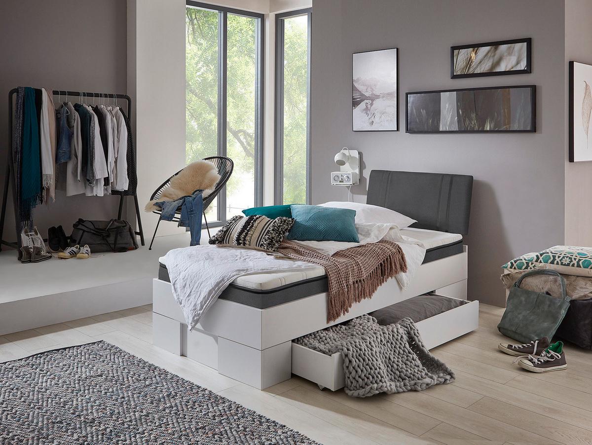 Futonbett Sandro Weiss 90x200cm - Weiß/Grau, Basics, Holzwerkstoff/Textil (204/94/98cm) - MID.YOU