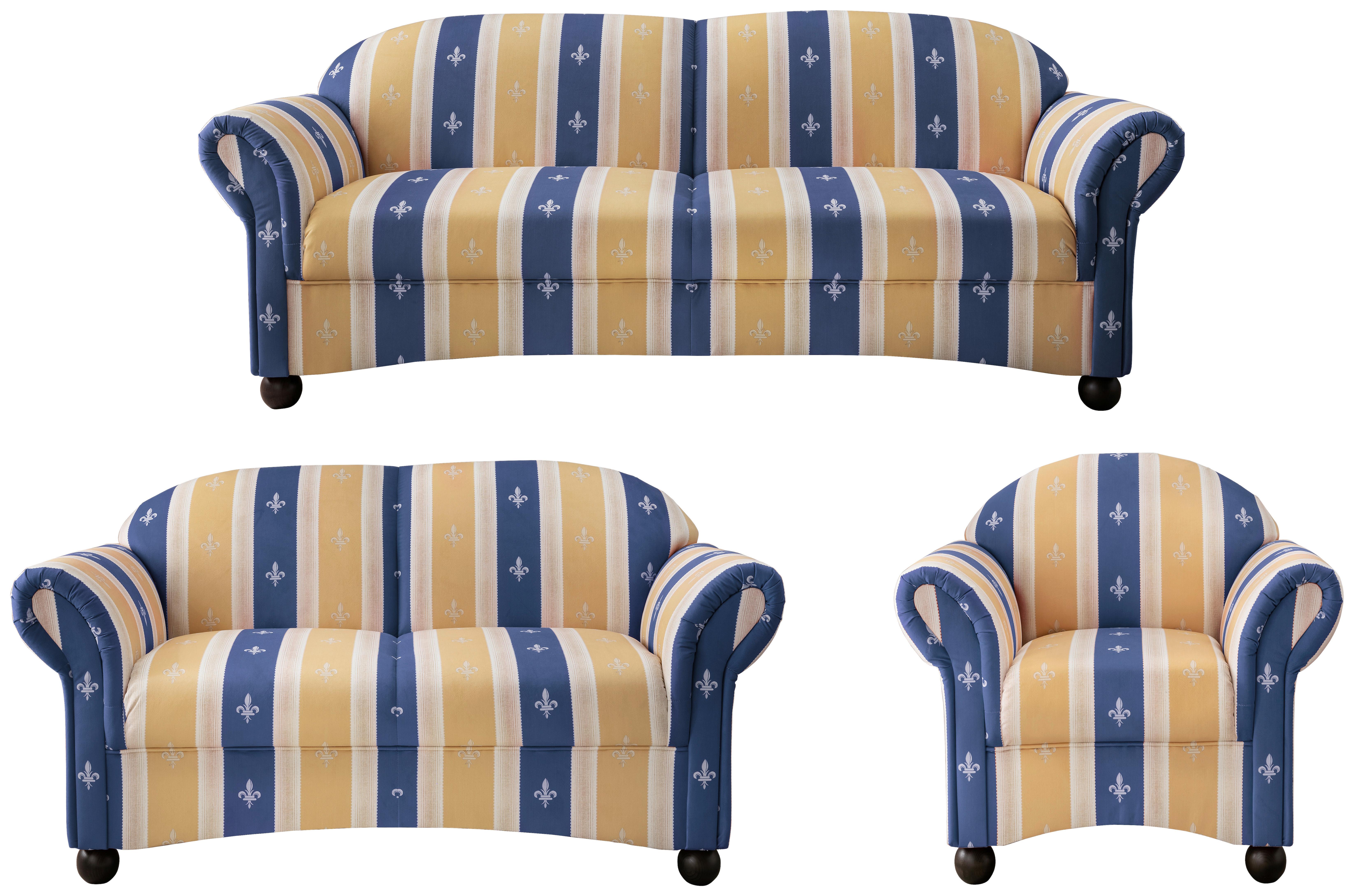 Sitzgarnitur Torello 3-Teilig Blau - Wengefarben/Blau, KONVENTIONELL, Textil (439/84/80cm) - Livetastic