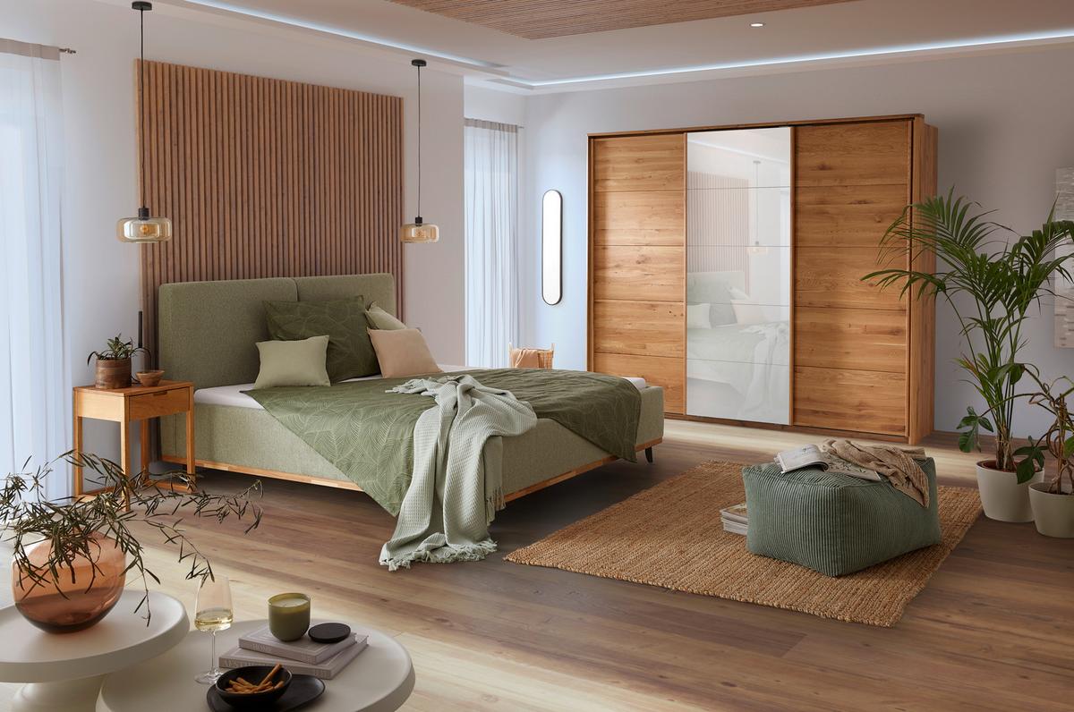 POSTEĽ EMILY - čierna/zelená, Konventionell, kompozitné drevo/textil (180/200cm) - Premium Living