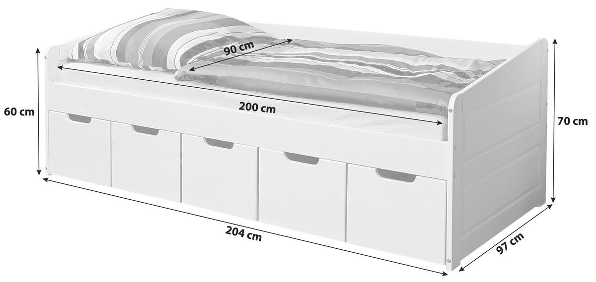 POSTEĽ S ÚLOŽNÝM PRIESTOROM MICKI, 90 x 200, biela - biela, Natur, drevo (90/200cm) - MID.YOU