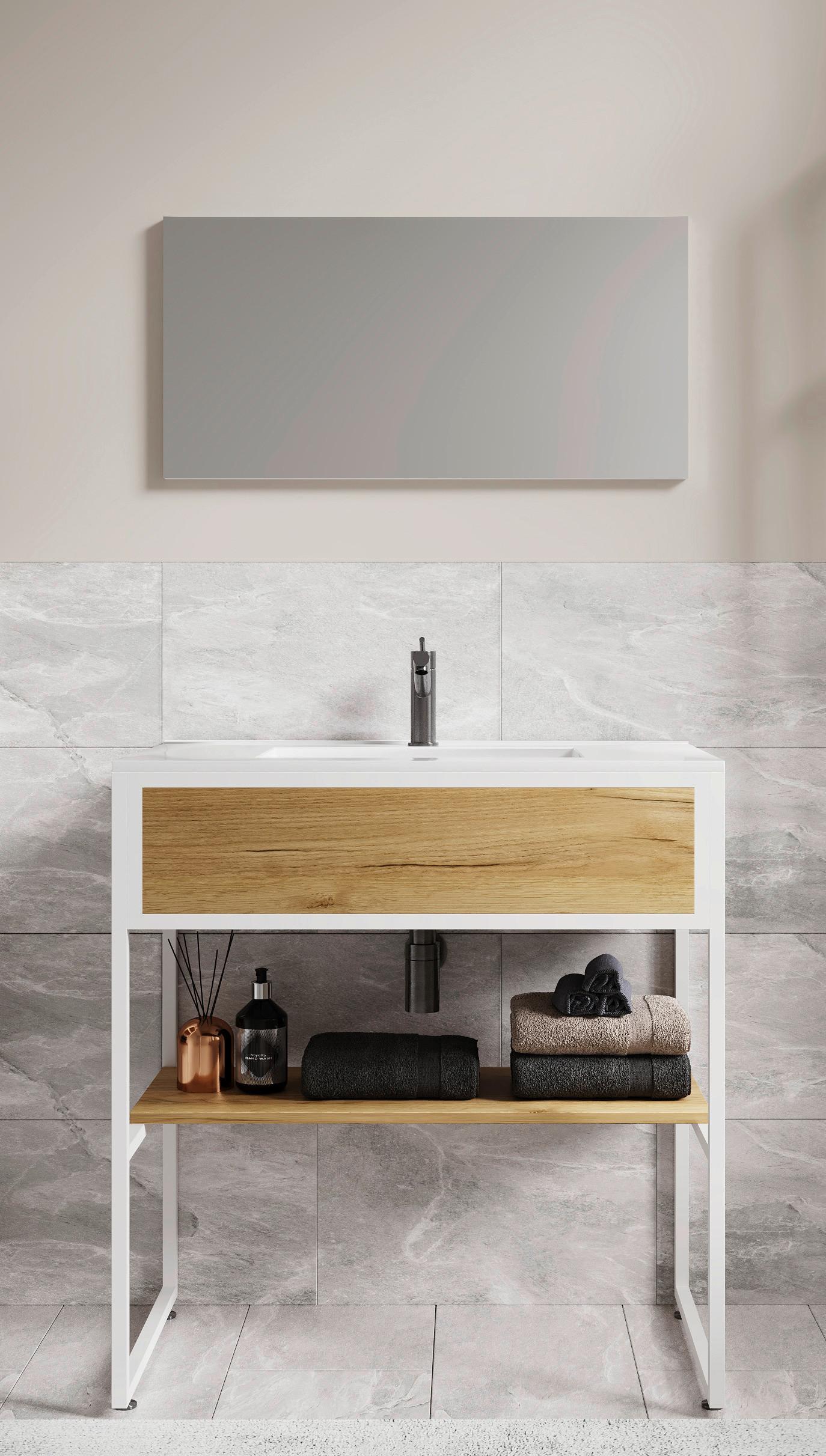 Badezimmer 3--Teilig. Waschplatz "bitila 80" - Honigeiche/Weiß, MODERN, Glas/Keramik (80cm) - MID.YOU