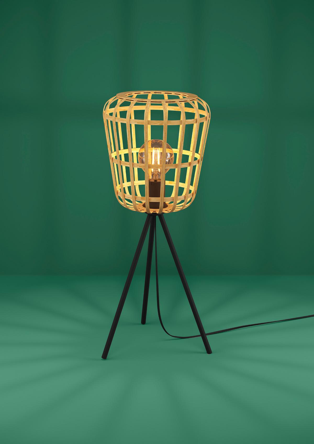 STOLNÁ LAMPA MONTEZUELO - čierna/prírodná farba, Natur, kov/drevo (24/59cm)