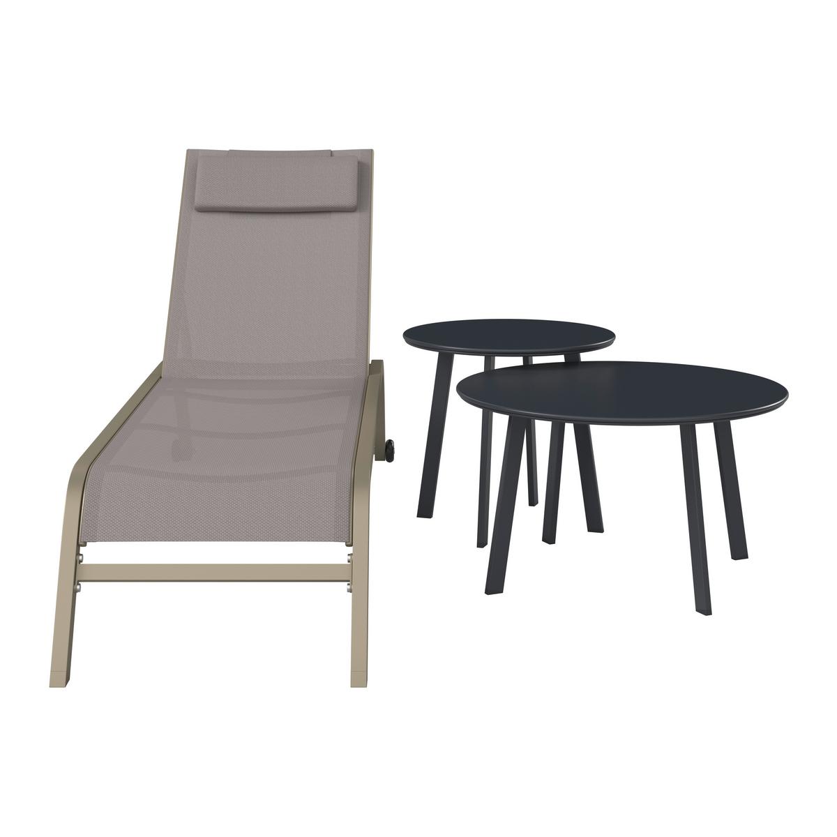 Sonnenliege Olivia Metall/textil Mit Rollen - Hellgrau, MODERN, Textil/Metall (198/62/34-87cm) - Luca Bessoni