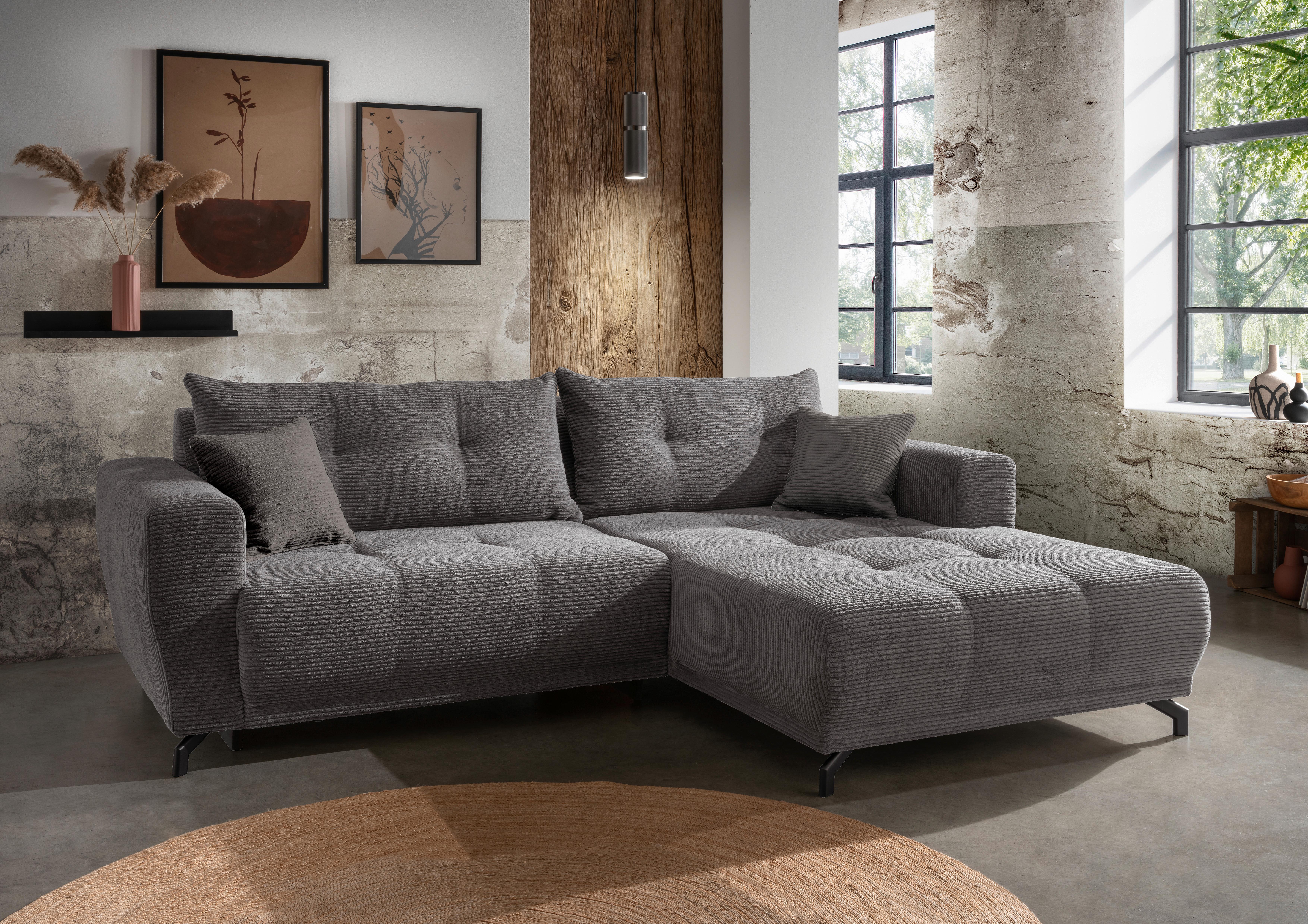 Ecksofa Restato Grau S: 246/177 cm - Schwarz/Grau, MODERN, Holz/Textil (246/177cm) - MID.YOU