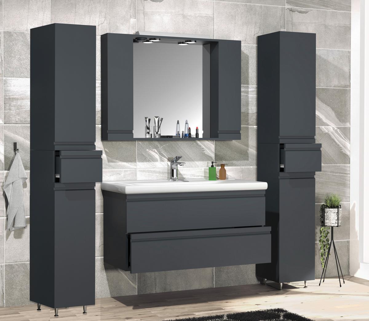 Badezimmer Silora Xl - Anthrazit, MODERN, Glas/Keramik (160cm) - MID.YOU