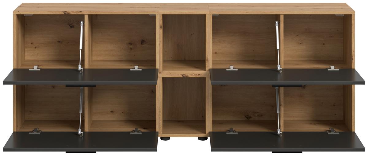 Wohnwand, The One 6, B: 176 cm Grau/Artisan Eiche Dekor - Schwarz/Eiche Artisan, Trend, Holzwerkstoff (176/67/34cm)