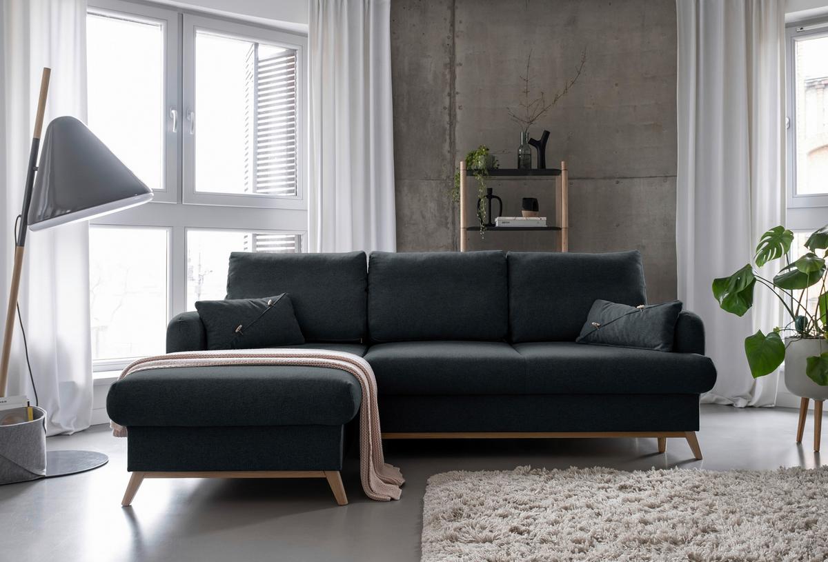 Ecksofa Scandic Lagom Beige S: 157x235 cm - Dunkelgrau/Naturfarben, Textil (157/235cm) - MID.YOU
