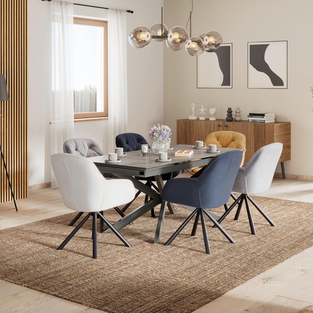 Ausziehtisch Andi Keramikplatte, Ausziehbar - Schwarz/Grau, MODERN, Keramik/Metall (180-260/76/90cm)