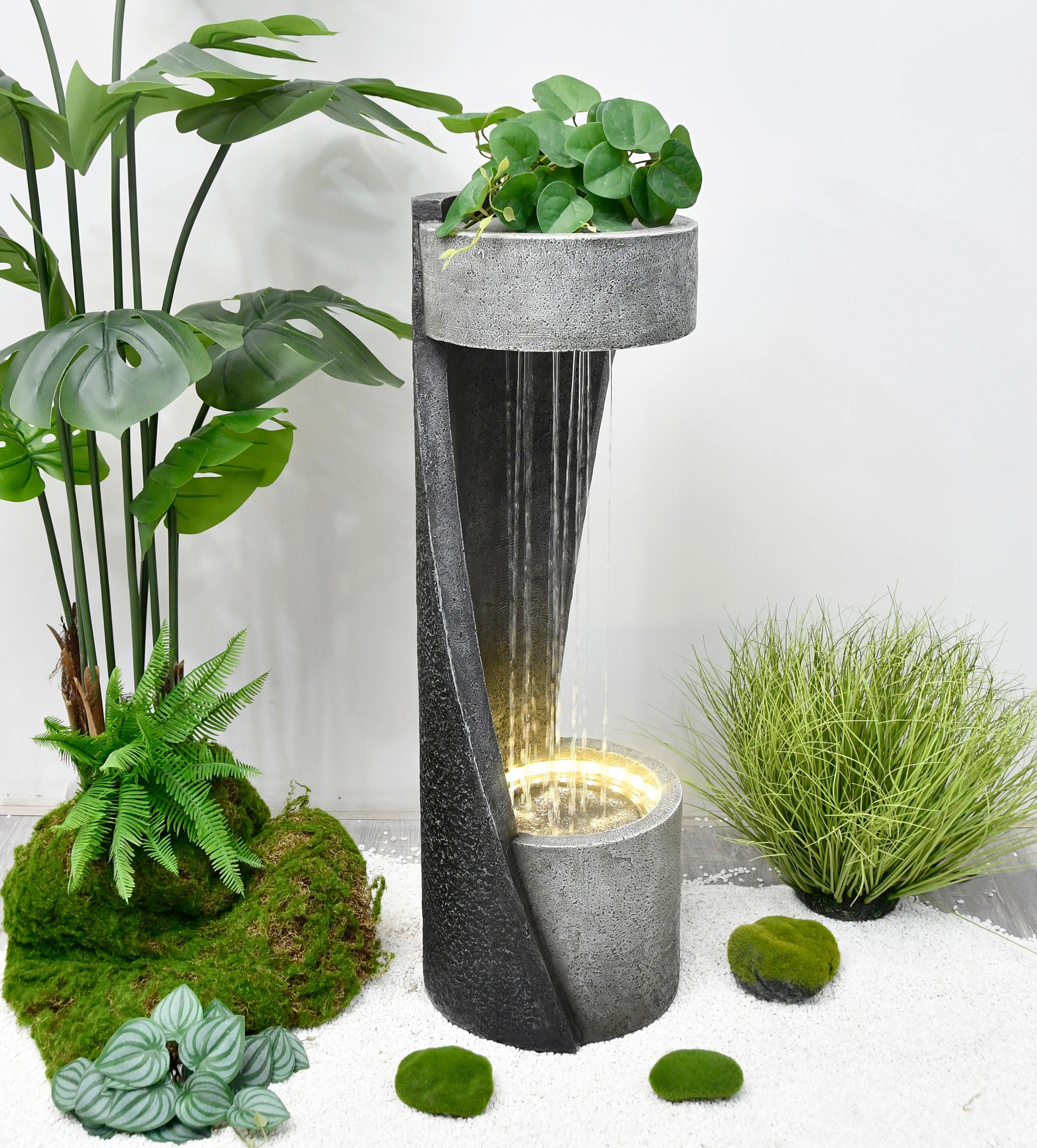 Gartenbrunnen Zelos - Schwarz/Grau, Basics, Glas/Kunststoff (30/91/30cm) - Gardenson