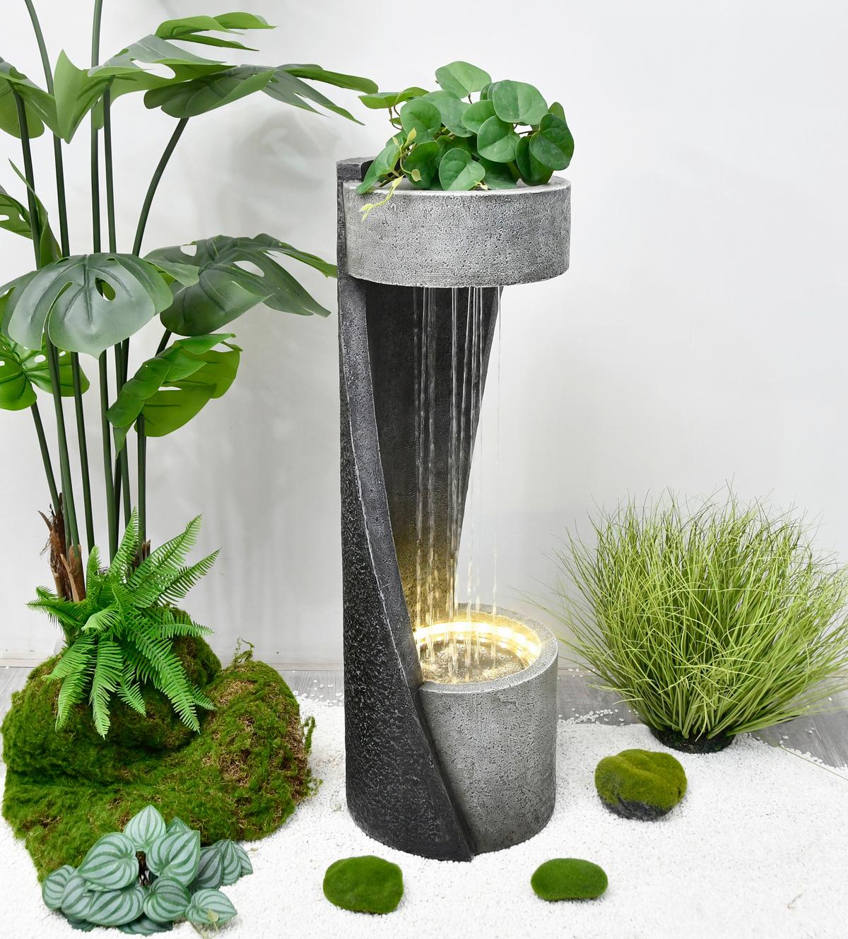 Gartenbrunnen Zelos - Schwarz/Grau, Basics, Glas/Kunststoff (30/91/30cm) - Gardenson