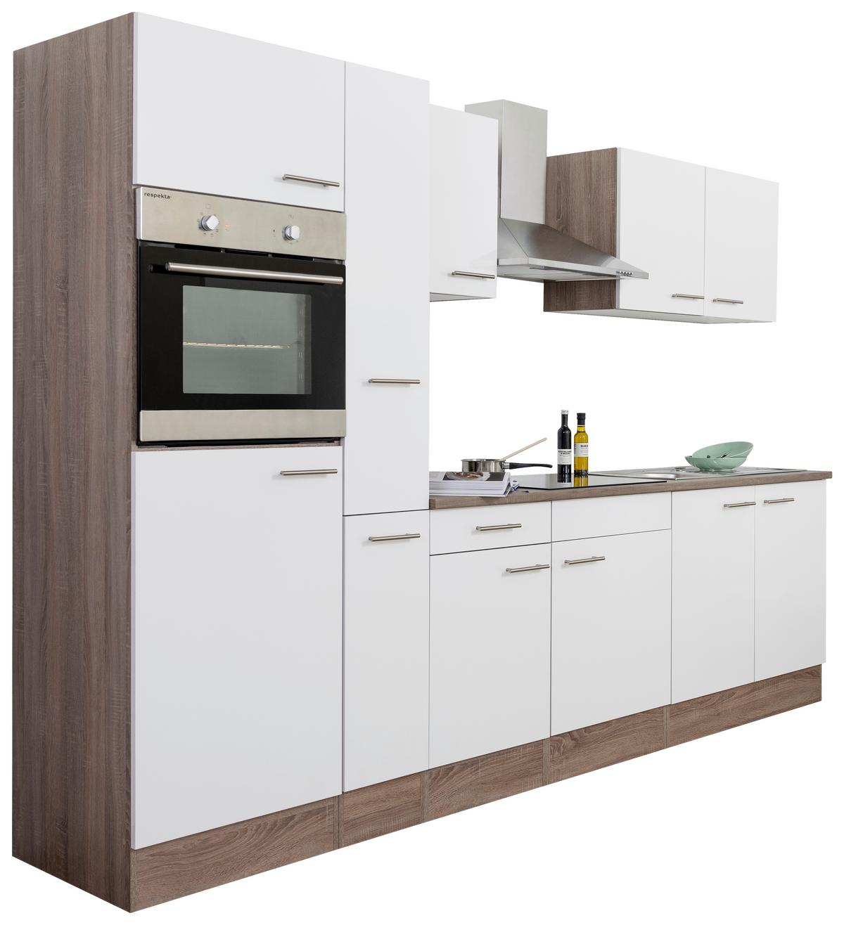 Küchenzeile ohne Geräte B: 300 cm Weiß/Eiche Dekor, Modern - Eichefarben/Weiß, Basics, Holzwerkstoff (300/205/60cm) - Respekta