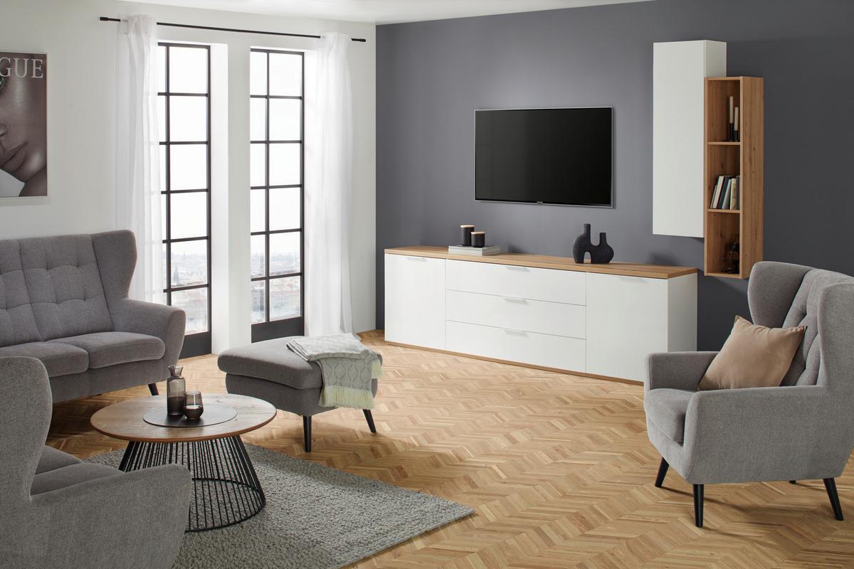 TV element Wide bílá/dub Artisan - bílá/dub artisan, Moderní, kov/kompozitní dřevo (240/75/40cm) - Based